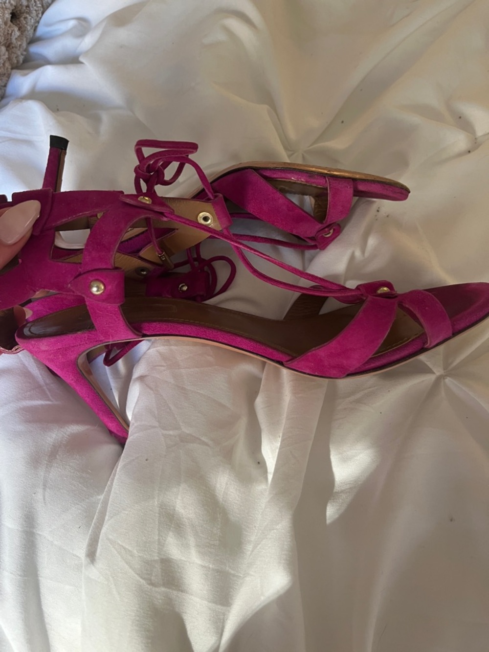 Aquazzura Hot Pink Suede Lace-Up Stiletto Sandals